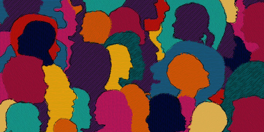 Outlines of different people in many colors