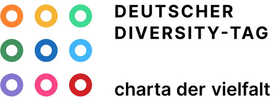Bunte Kreise Sind zu sehen. daneben steht der Text Deutscher Diversity Tag, Charter der Vielfalt