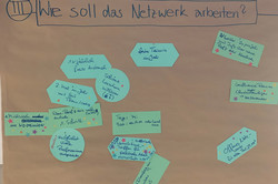 Pinnwand mit Themen zur Frage: Wie soll das Netzwerk zusammenarbeiten?
