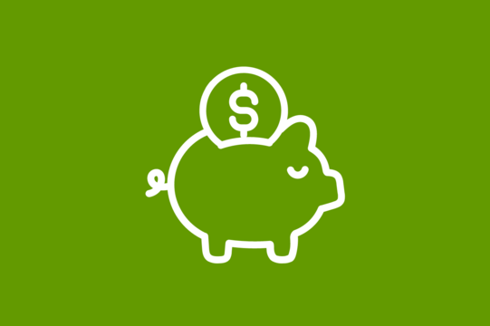 A piggy bank is thrown a euro into the coin slot.
