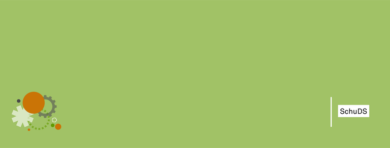 Decorative graphic with gears, circular elements, and the word ‘SchuDS’ (Central Counseling Office for Protection Against Discrimination and Sexualized Violence), symbolizing technical processes and collaboration.