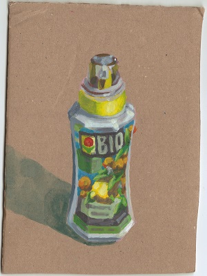 Chistoph Kleingräber "Dünger" zeigt eine gemalte Flasche Biodünger