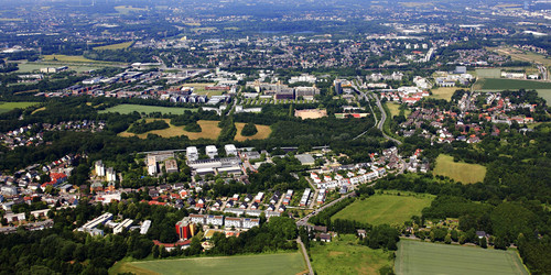 The picture shows the Campus of TU Dortmund University from above.